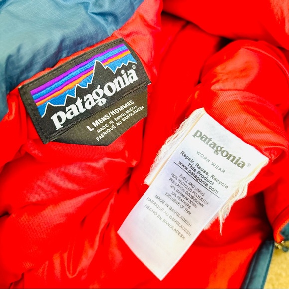 Patagonia Men’s Down Sweater Puffer Jacket – Big Sur Blue, Fire Red, Size L - Picture 5 of 7